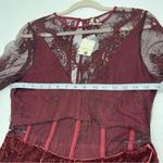 Free People Marlie Lace Mini Dress Velvet Sheer Garnet Bell Sleeve Small NEW Photo 9