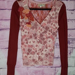 Lulumari  ROSE FLORAL KNIT MIXED MEDIA OPEN LACE BACK CARDIGAN MEDIUM Photo 0