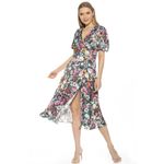 Alexia Admor  Floral Satin V-neck Puff Sleeve Midi Dress Size‎ 6 NWT Photo 1