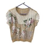 Vintage Floral Appliqué Knit Cottagecore Sweater Vest Top Pink Size M Photo 1