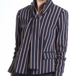 Banana Republic  Bow Neck Navy Red Striped Blazer Jacket Size 4 Preppy Workwear Photo 0