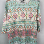 Akemi + Kin  Anthropologie‎ Multicolor Morgana Tribal Aztec Knit 3/4 Sleeve Top M Photo 0