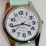 Silver tone Quartz analog unisex wrist watch 37mm round silicone band running Photo 2