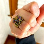 Rainbow Beetle Bronze Colored Ring OS Red Photo 0