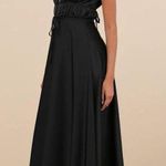 Lulus  I'm All Yours Black Satin Cutout Ruffled Maxi Dress Size NWT! Photo 3