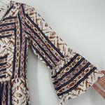 Zink Boho Tiered Mini Dress White Brown 3/4 Bell Sleeve Hippie Western Size S Photo 3