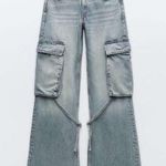 ZARA  Cargo Wide Leg FLARE Jeans Size 5 NEW Photo 6