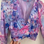 ZARA  Choker Chiffon Blue Pink Long Sleeve Top Ruched 70s Party Blogger Summer Photo 2