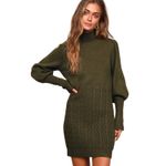 Lulus NWT  Fresh Perspective Olive Green Cableknit Sweater Mini Dress Photo 1