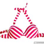 Mossimo Supply Co MOSSIMO Halter Bikini Top Hot Pink Stripes Padded removable U-Hook back, Sz Lg Photo 0