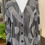 DKNY  Black Gray White Geometric Logo V-neck Cardigan Small EUC Photo 0
