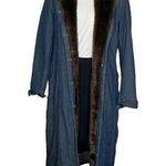 Newport News Denim Blue Jean Coat Brown Faux Fur Trim Quilted Lining Size 10 VTG Photo 0