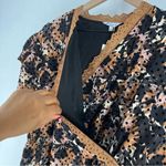 Pano Floral Print Flocked Velvet Eyelet Lace Trim Surplice Tiered Midi Dress Black Size 18 Photo 5