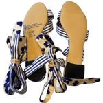 CAbi  Watercolor Tied Up Sandals Shoes Blue White Stripe Floral Size 8 Photo 2