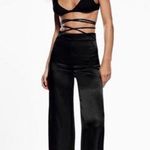 ZARA Black Satin Wide Leg Waist Tie Pants Photo 0