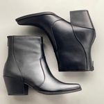 Soda Black Almond Toe Vegan Leather Stacked Heel Bootie Photo 0