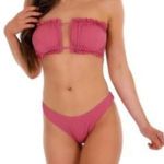 Boutique Ribbed 2-pc Swimsuit Swimwear Muted Raspberry Pink Bikini Matching Swim | Large Photo 0