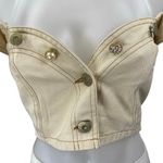 River Island Cream Jeweled Rhinestone Button Denim Corset Bandeau Crop Top Sz 10 Photo 2