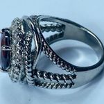 Women Fashion Ring Size Approximately 6.25 Silver Tone Metal Shade of Red Center Photo 2