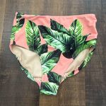 ALBION FIT Izabal High Waisted Bikini Bottoms Pink Green Tropical Leaf Size Med Photo 1