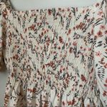 SheIn  Blouse Smocked Floral Pattern Cream Half Sleeve Square Neck Photo 3