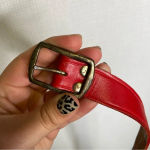 Red Leather Vintage Brass Detail Belt Photo 3
