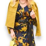 CAbi  Navy Yellow Midnight Bell Sleeve Midi Mesh 3/4 Sleeve Dress - Size Medium Photo 3