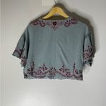 Free People Blue Adriana Woven Tee Embroidered Crop XS Boho Beach Photo 1