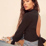 Reformation Osteria Open Back Tie Sweater in Black Photo 0