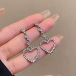 925 Silver Plated Love Heart Drop Dangle Earrings for Women Photo 1