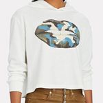 Intermix Shonna Drew Hoodie Camo Lips Cropped Sweatshirt , White/Blue, Small Photo 0