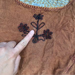 Embroidered Boho Dreas Burnout Velvet Velour Midi Dress in Orange Brown Size L Size L Photo 9