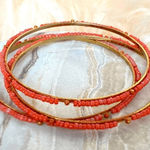 Set of 3 Orange Beaded Bangle Bracelets Lightweight Jewelry Photo 0