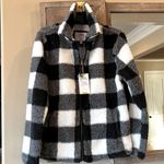 Cozy Sherpa Sherpa Cozy Jacket Fluffy Zip Black White Buffalo Checkerboard Comfy Womens M Photo 12