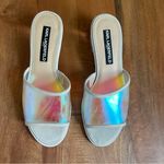 Karl Lagerfeld NWOT  Unworn "Faita" Iridescent Slides Mules Lucite Block Heel 6.5 Photo 6