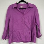 JM Collection  Purple Linen Shirt Womens 14 Button Down 3/4 Sleeve Beachy Casual Photo 0