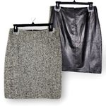 Vintage Laundry By Shelli Segal Leather Wool Pencil Skirt Black Herringbone 6 Photo 1