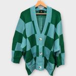 Dressed in Lala Love You Oversize Checkerboard Cardigan Size S/M Blue Photo 5