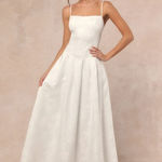NWT Lulus Arabella White Jacquard Basque Waist Maxi Dress Wedding Cocktail Sz S Photo 0