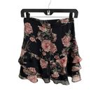Revolve Bardot Skirt XS Black Floral Ruffled Mini Tiered Trim Chiffon Lined Photo 2