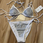 NWT DAGI Sparkly White Bikini Swimsuit 2 Pieces with Sun Protection Size 6 Photo 0