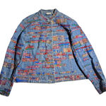 Vtg 1990s Chico's Blue Light Wash Colorful Patchwork Collarless Denim Jacket 1 M Size M Photo 0