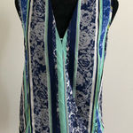 Three Eighty Two  Women's Blue Striped Floral Print Sleeveless Blouse, Size Small Photo 0