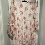 Vince Camuto NWT Size M White Floral Ruffle Flowy Long Sleeve Sheer Mini Dress Photo 3