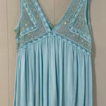 POL  Blue Sequin Lace Boho Tank Top Size Small Flowy Embroidered Festival Style Photo 0