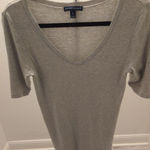 Ralph Lauren Gray Pima Cotton V-Neck Elbow Sleeve T-Shirt Top Womens L Classic Photo 0