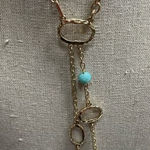 NWT Gold Long Chain Necklace, Turquoise & Teal Accents & Beads & Hammered Gold Photo 0