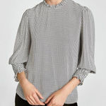 ZARA black and white gingham high neck ruffled sleeve blouse m Photo 0