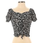 H&M Black and White Floral Ruched Tie Front Short Puff Sleeve Blouse Top Photo 1
