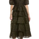 Marie Oliver Women's Everly Ruffled Organza Midi Dress Size 8 Black Jacquard Photo 0